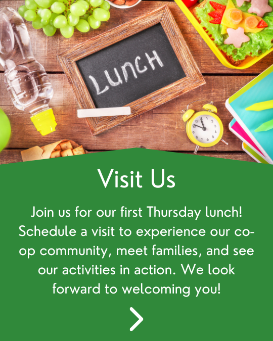 Invitation to visit during first thursday lunch and tour the co-op